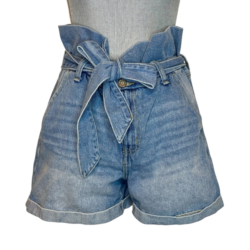 Sincerely Jules Blue Jean Shorts with Paper Bag Waist
